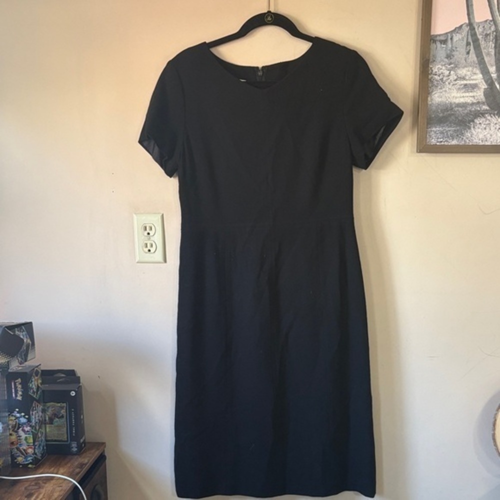 NWOT Vintage Talbots Black Wool Knee Length Sheath Dress Size 8